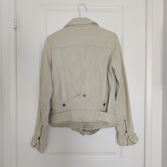 *Bod & Christensen Elegant Cream Leather Biker Jacket – Size L - Picture 3 of 12